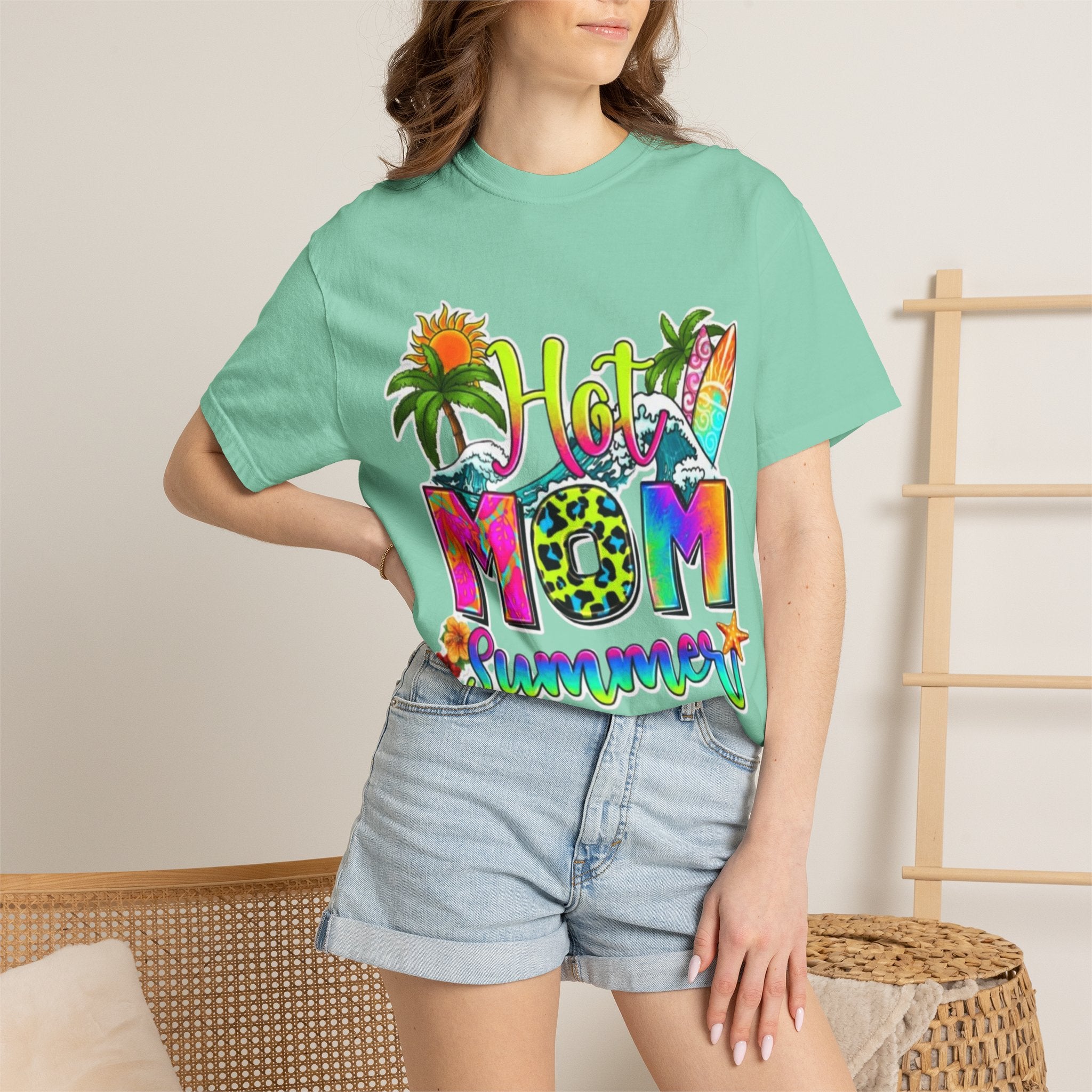 Hot Mom Summer T-Shirt - Colorful Tropical Mom Tee for Beach, Mom Life & Summer Gifts