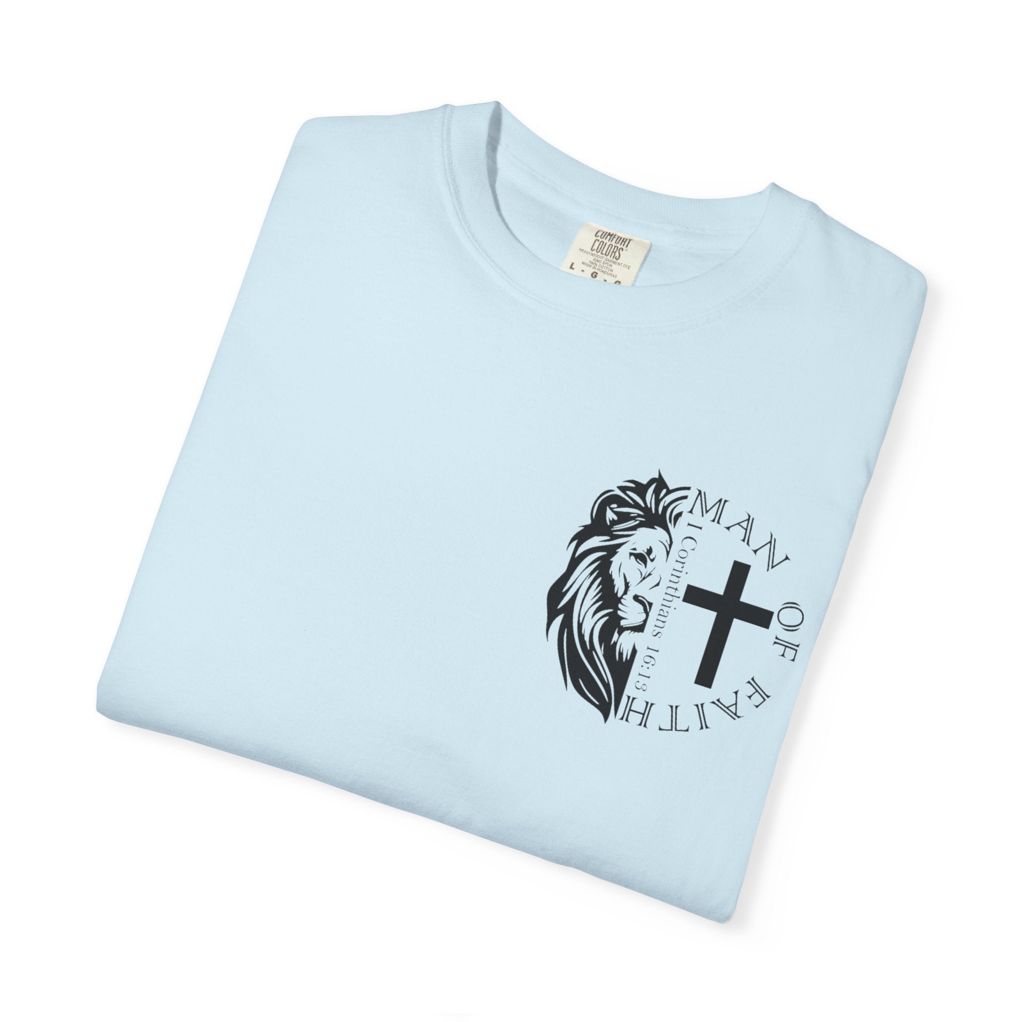 T-Shirt — "Man of Faith" Lion & Cross Christian Graphic Tee