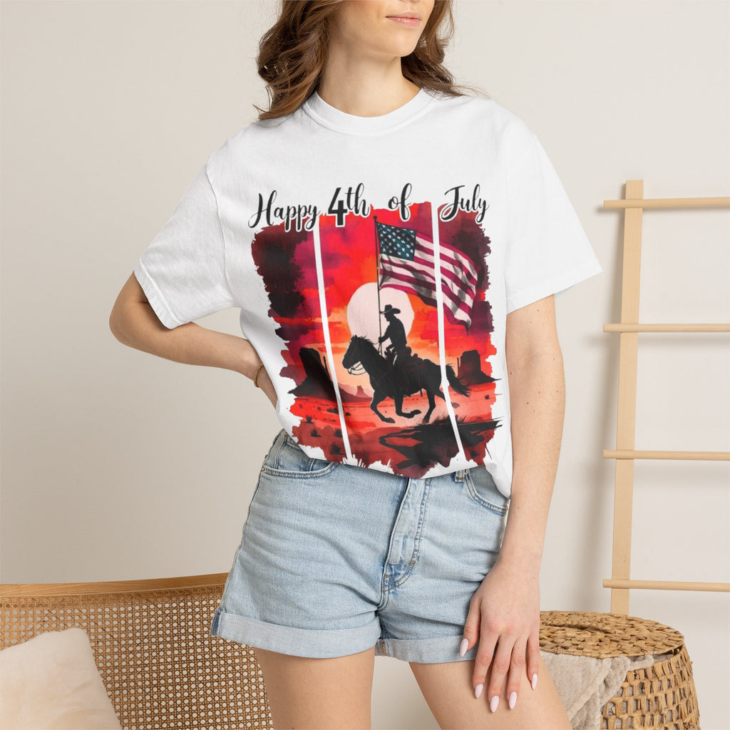 4th of July Cowboy T-Shirt - American Flag Rodeo Sunset Tee
