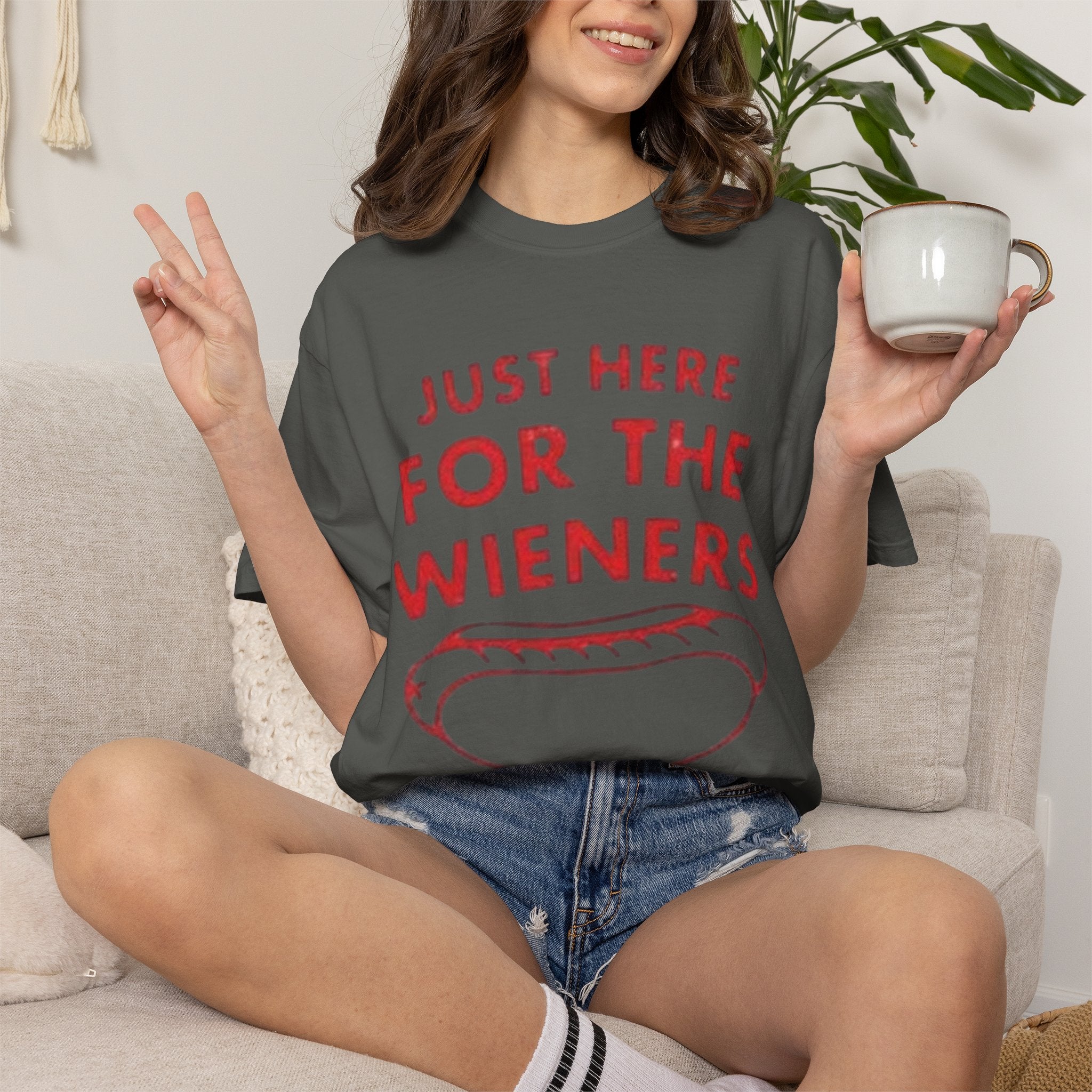 Just Here for the Wieners T-Shirt — Funny Hot Dog Graphic Tee for BBQs & Cookouts
