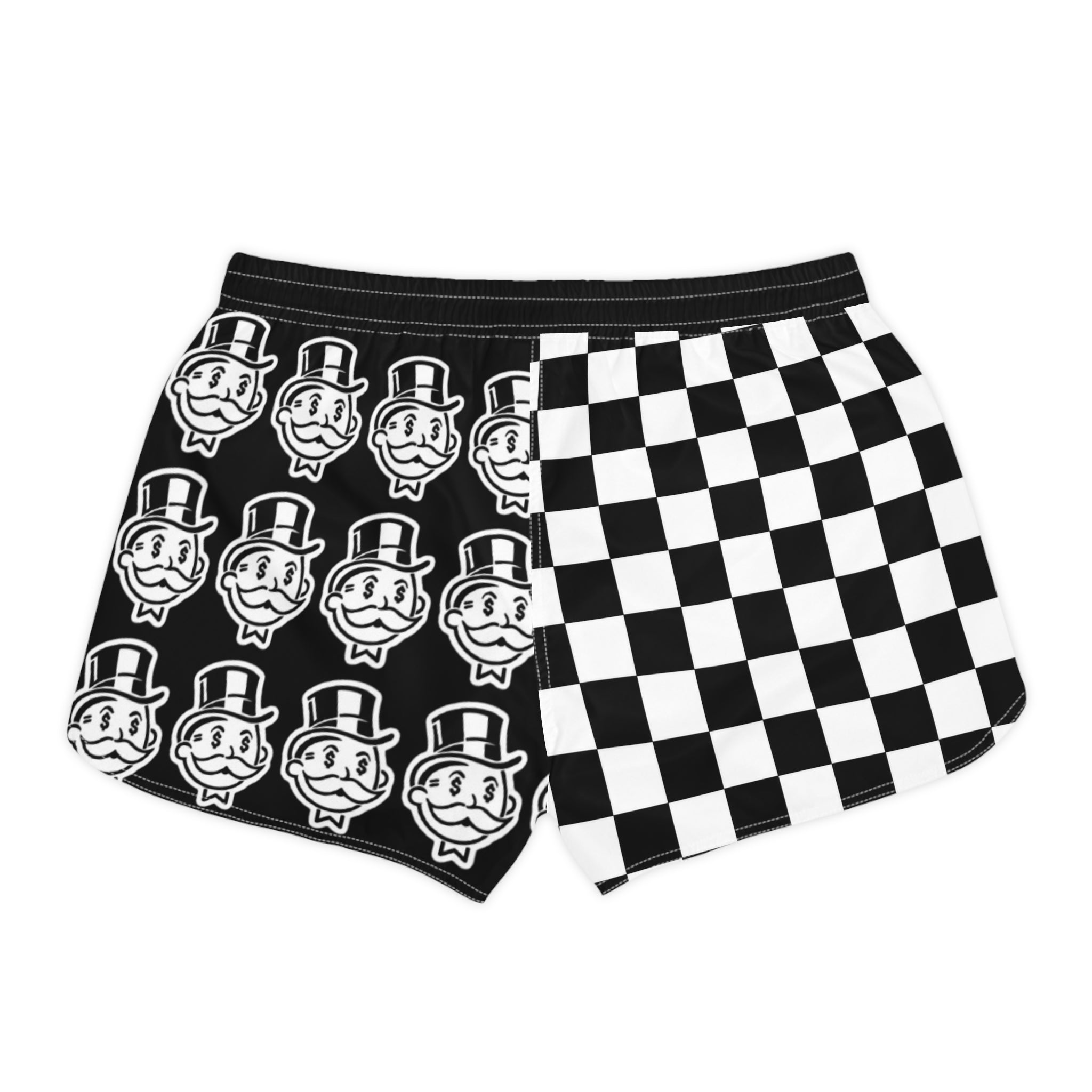 Checkerboard Monopoly Face Women's Casual Shorts — Retro Black & White AOP