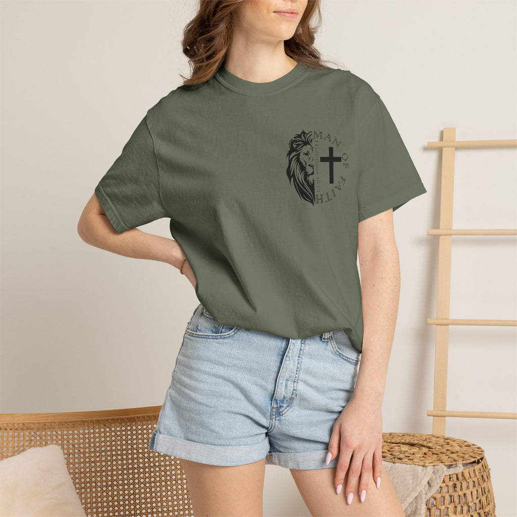 T-Shirt — "Man of Faith" Lion & Cross Christian Graphic Tee