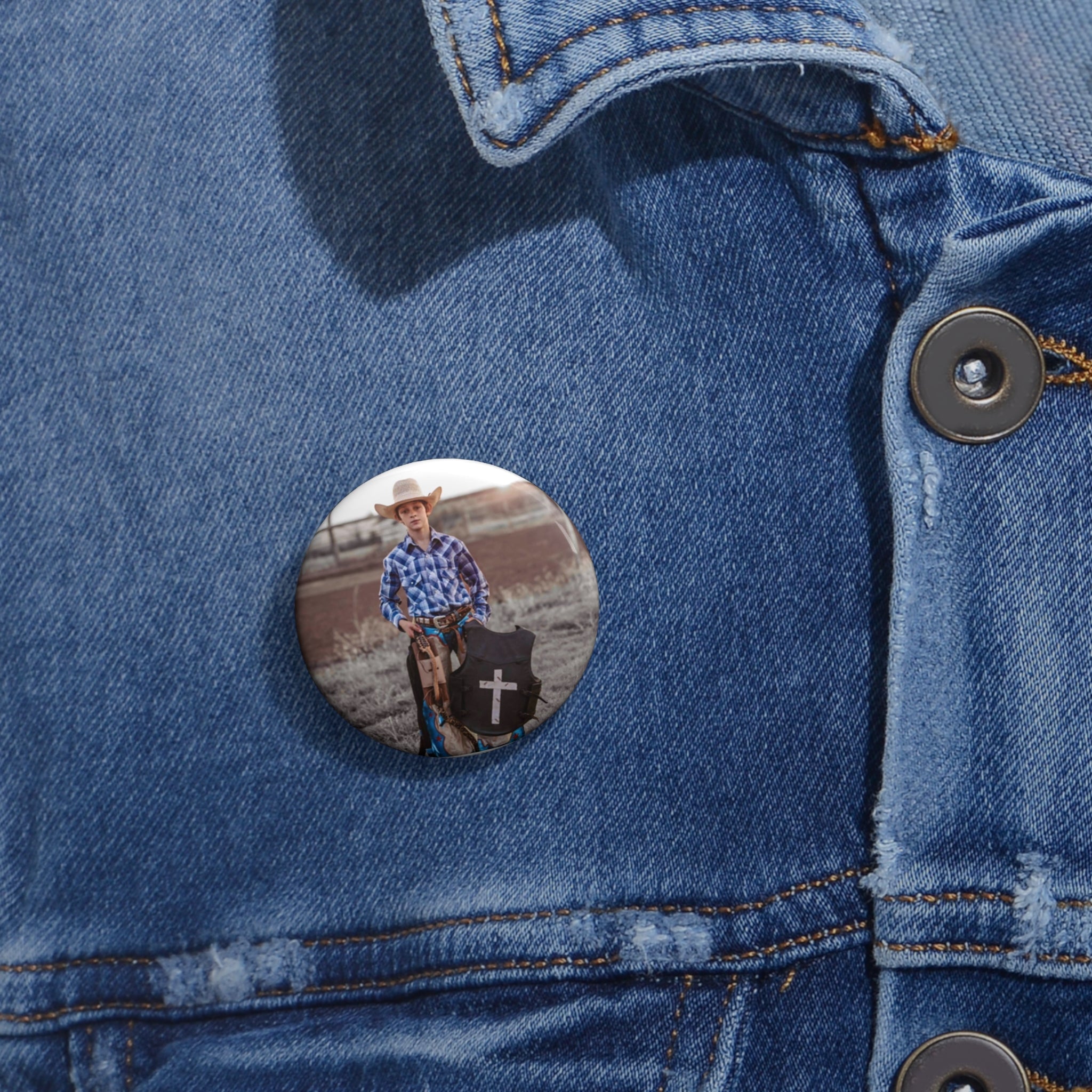 Custom Cowboy Photo Pin Button — Personalized Rodeo & Western Badge