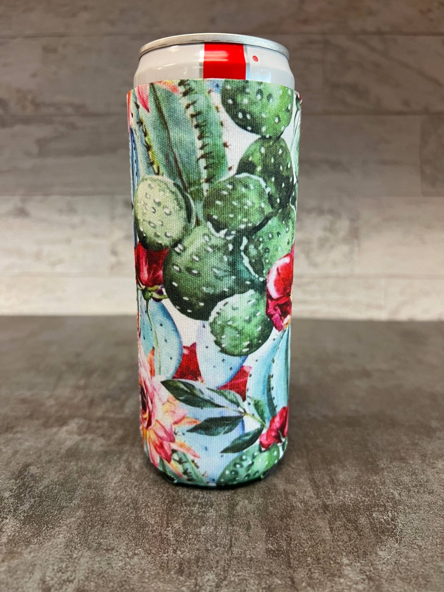 Bright Succulent Print Slim Can Koozie